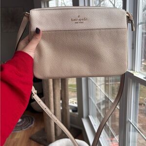 kate spade Leila Colorblock Triple Gusset Pebbled Leather Crossbody White and Ta